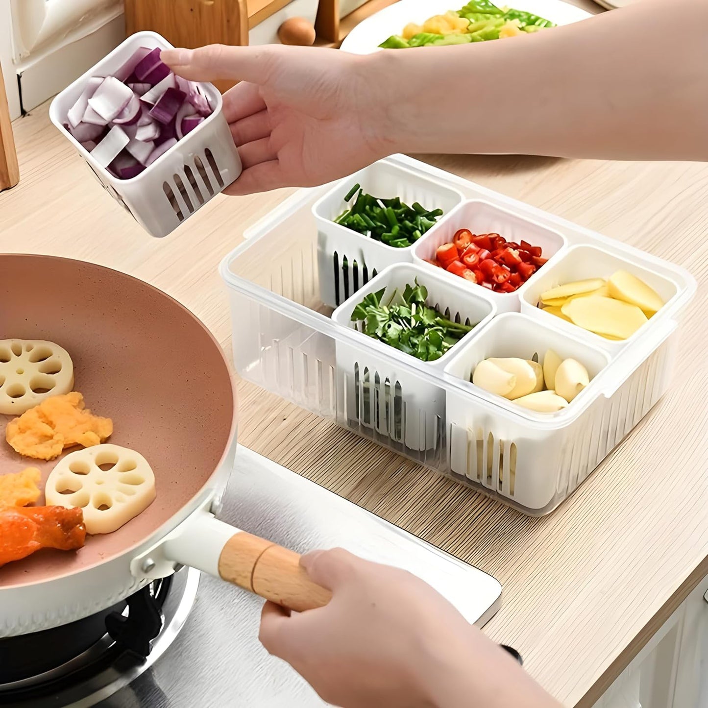 6-Grid Fridge Storage Box β Vegetable & Food Organizer