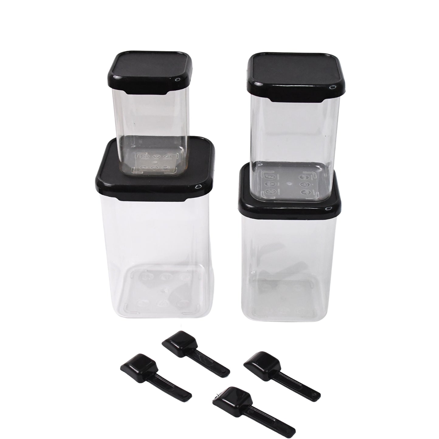 Plastic Air Tight Containers Storage (4 Pc Set With 4 Spoon)