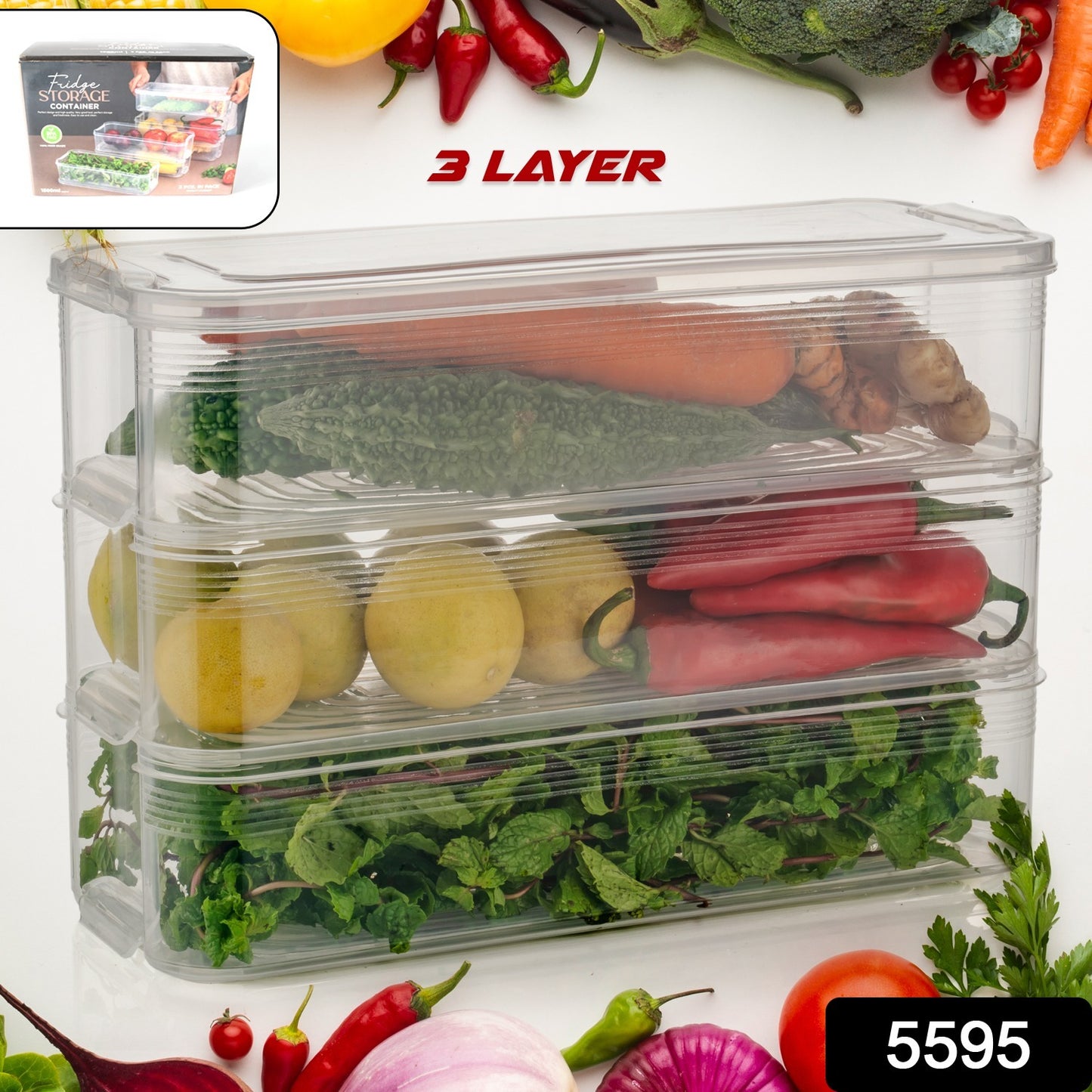 Stackable Fridge Storage Containers Pack Of 3pcs 1500ml