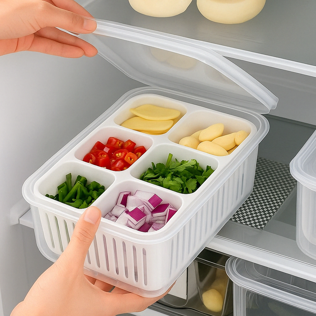 6-Grid Fridge Storage Box – Vegetable & Food Organizer