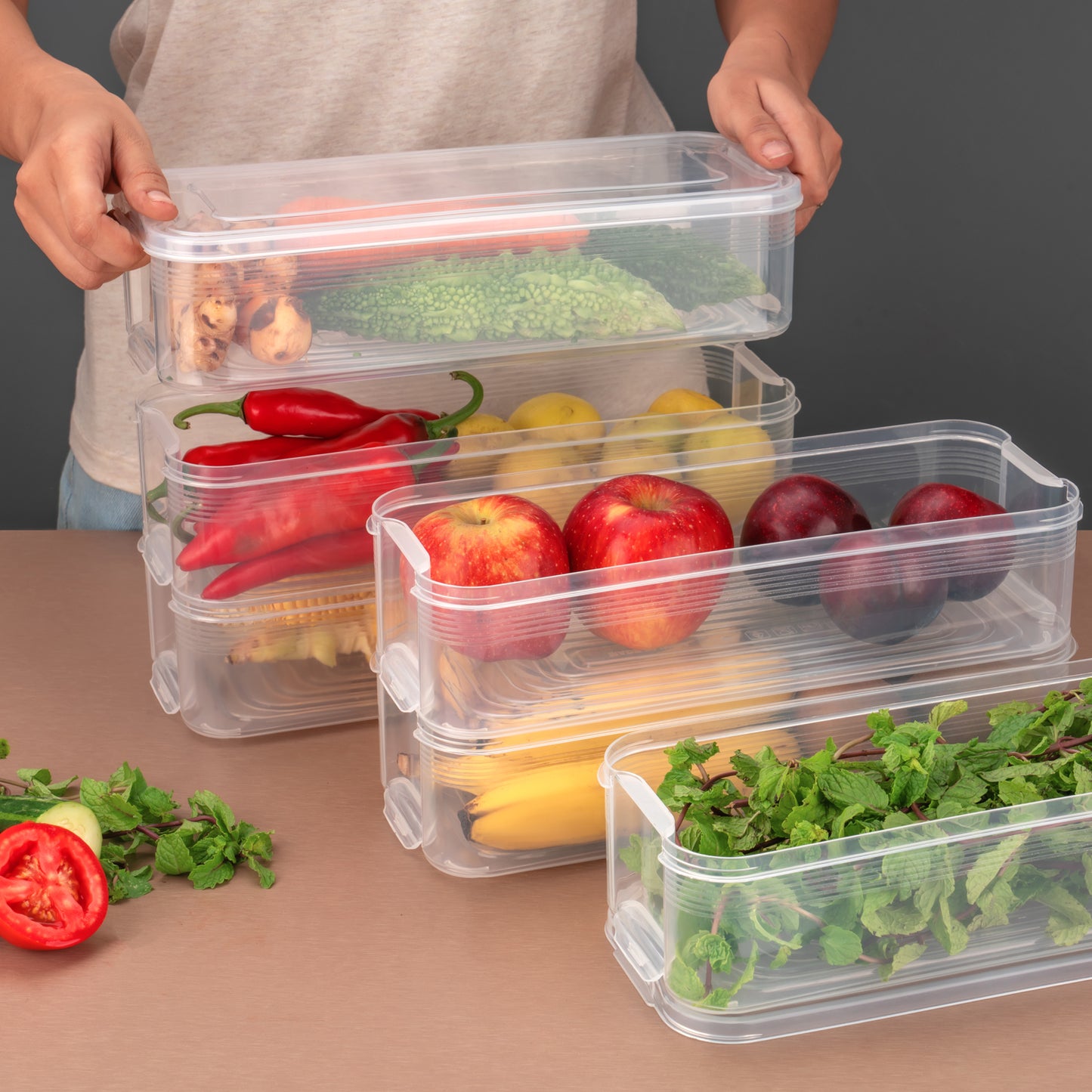Stackable Fridge Storage Containers Pack Of 3pcs 1500ml